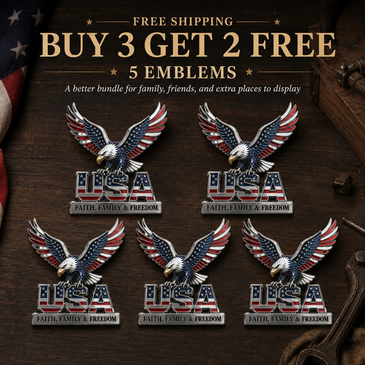 USA Faith, Family & Freedom Metal Emblem