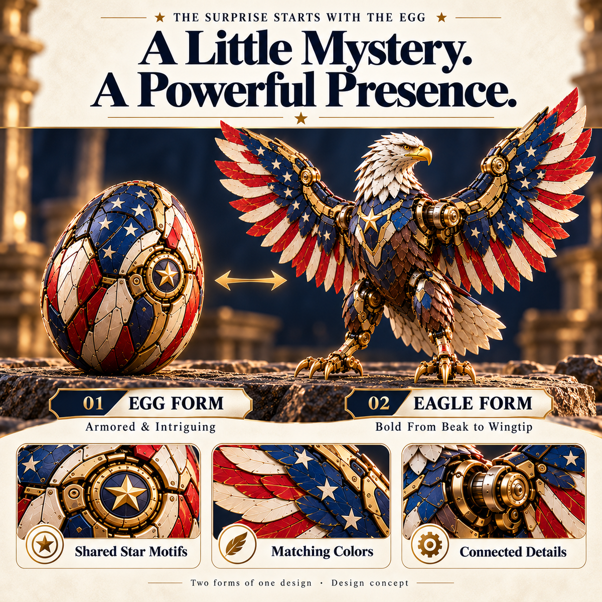🔥LAST DAY 50% OFF -🦅 American Eagle Transforming Egg – Stars & Stripes Mechanical Figure with Bold Wing Details