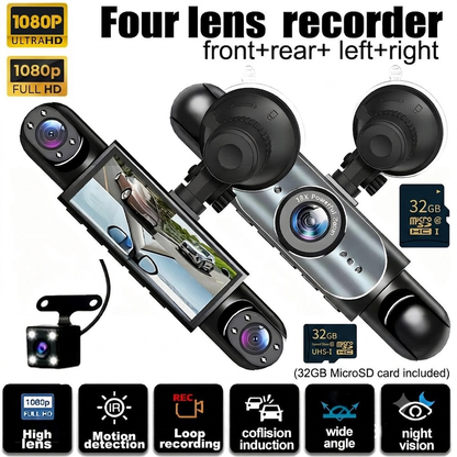 🚨[Best Seller] Stop Driving Blind! 4-Way Simultaneous Recording Dash Cam - 360° Full Coverage