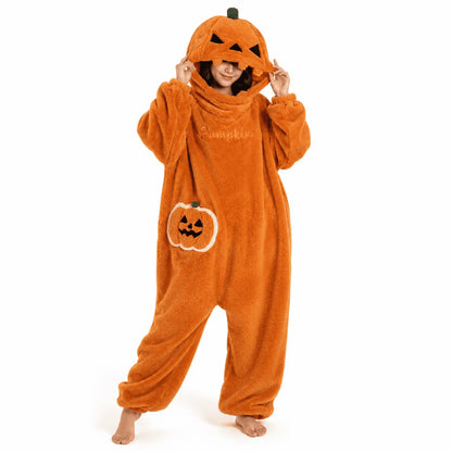 Halloween Pumpkin Onesie Pajamas - Cozy Fleece Jack-O-Lantern Costume