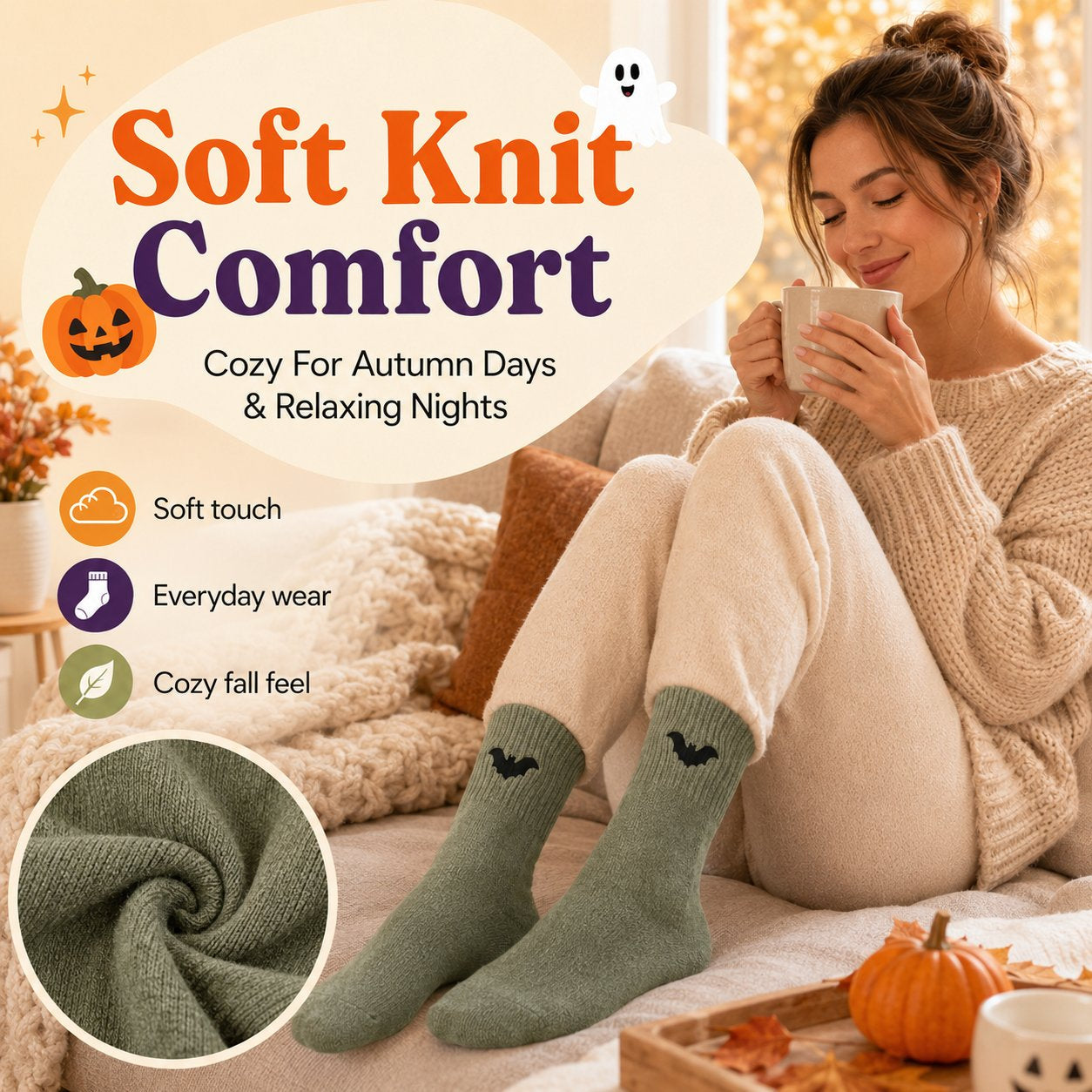 Halloween Embroidered Crew Socks