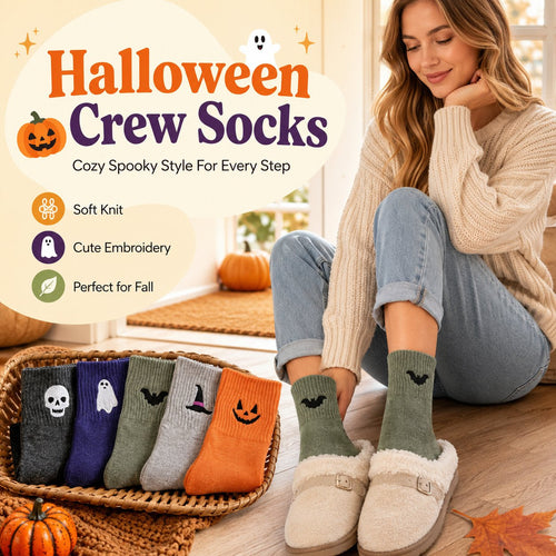 Halloween Embroidered Crew Socks