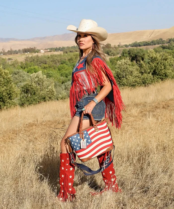 Montana West Vintage American Flag Tote Bag