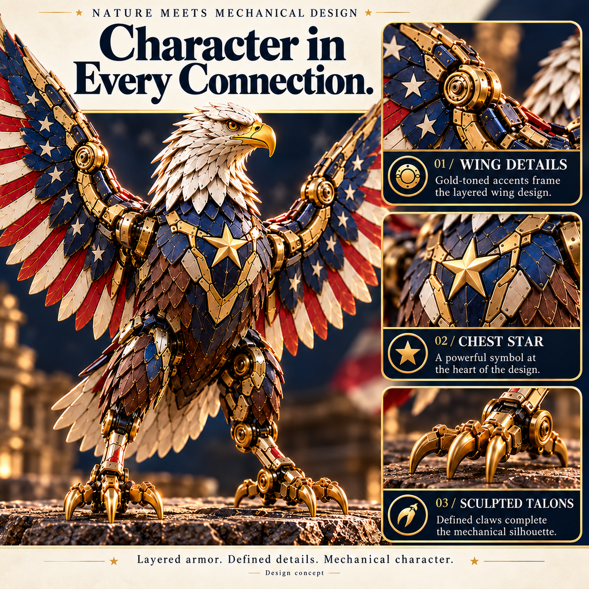 🔥LAST DAY 50% OFF -🦅 American Eagle Transforming Egg – Stars & Stripes Mechanical Figure with Bold Wing Details