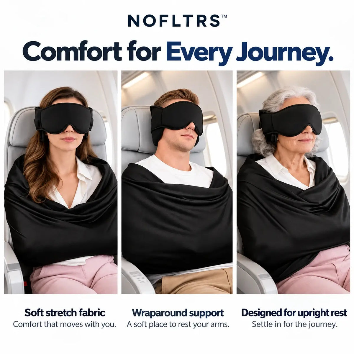 3-in-1 Airplane Sleep Support System – Travel Pillow, Eye Mask & Body Sling