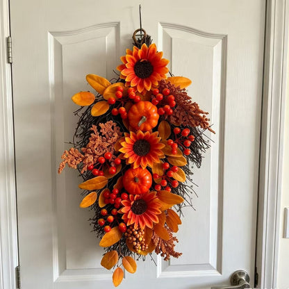🍂 22" Harvest Teardrop Swag 🎃 Faux Autumn Front Door & Thanksgiving Decor 🌾
