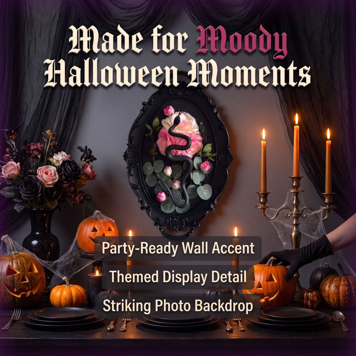 Black snake floral frame Halloween decoration