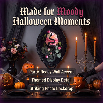 Black Snake & Rose Gothic Wall Frame – Dark Floral Halloween Decor