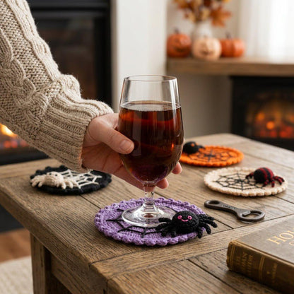 🕷️ Handmade Crochet Spider Web Coaster — Spooky Gothic Halloween Home & Coffee Table Decor ☕