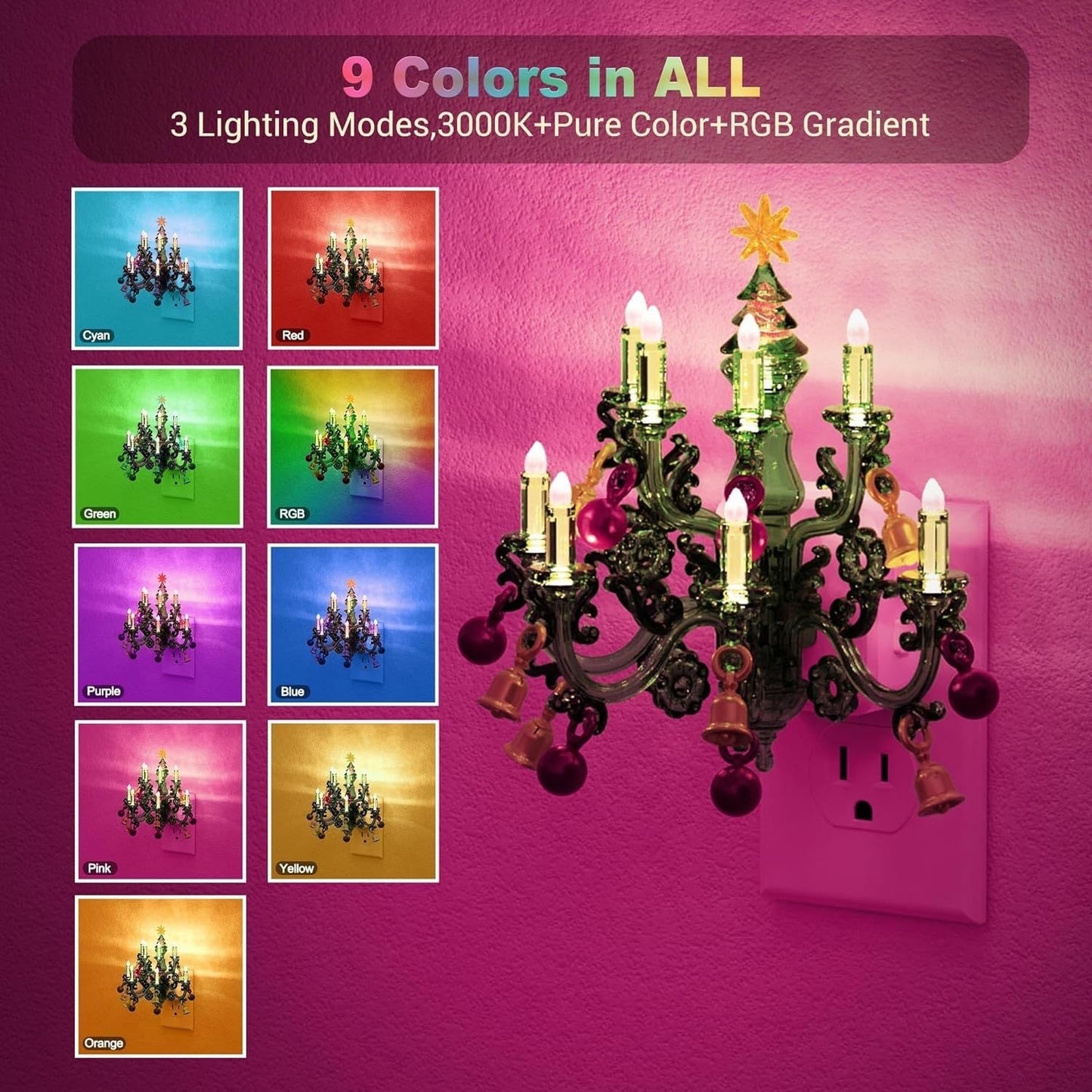 LED Christmas Night Light, Plug in Night Light, Dusk to Dawn Sensor