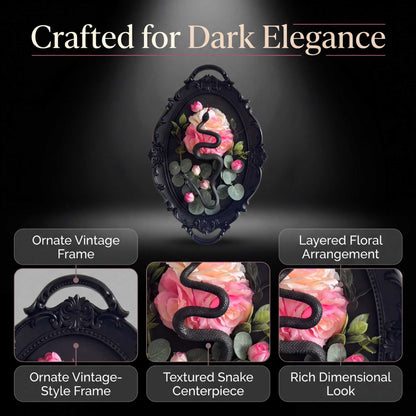 Black Snake & Rose Gothic Wall Frame – Dark Floral Halloween Decor