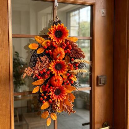 🍂 22" Harvest Teardrop Swag 🎃 Faux Autumn Front Door & Thanksgiving Decor 🌾