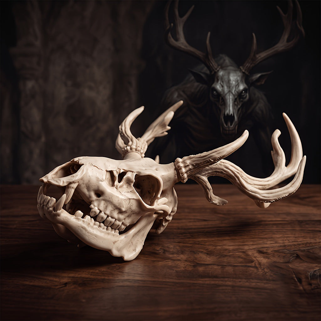 🫎Handcrafted Double Deer Skull Specimen Set - Gothic Wendigo & Elk Desktop Sculpture