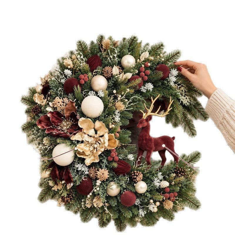 The Hearthside Velvet Reindeer & Vintage Floral Christmas Wreath