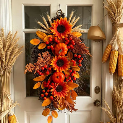 🍂 22" Harvest Teardrop Swag 🎃 Faux Autumn Front Door & Thanksgiving Decor 🌾