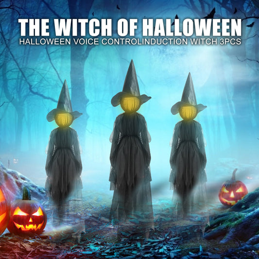 🧙 3 Pack Voice Control Light-Up Holding Hands Witch Decor