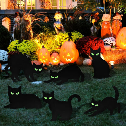 🐈‍⬛Black Cat Garden Sign with Glowing Eyes Sticker Floor Insert