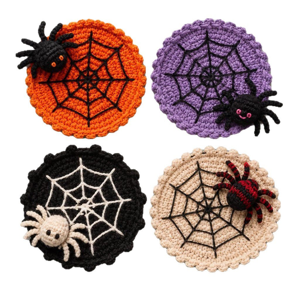 🕷️ Handmade Crochet Spider Web Coaster — Spooky Gothic Halloween Home & Coffee Table Decor ☕