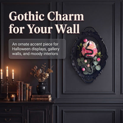Black Snake & Rose Gothic Wall Frame – Dark Floral Halloween Decor