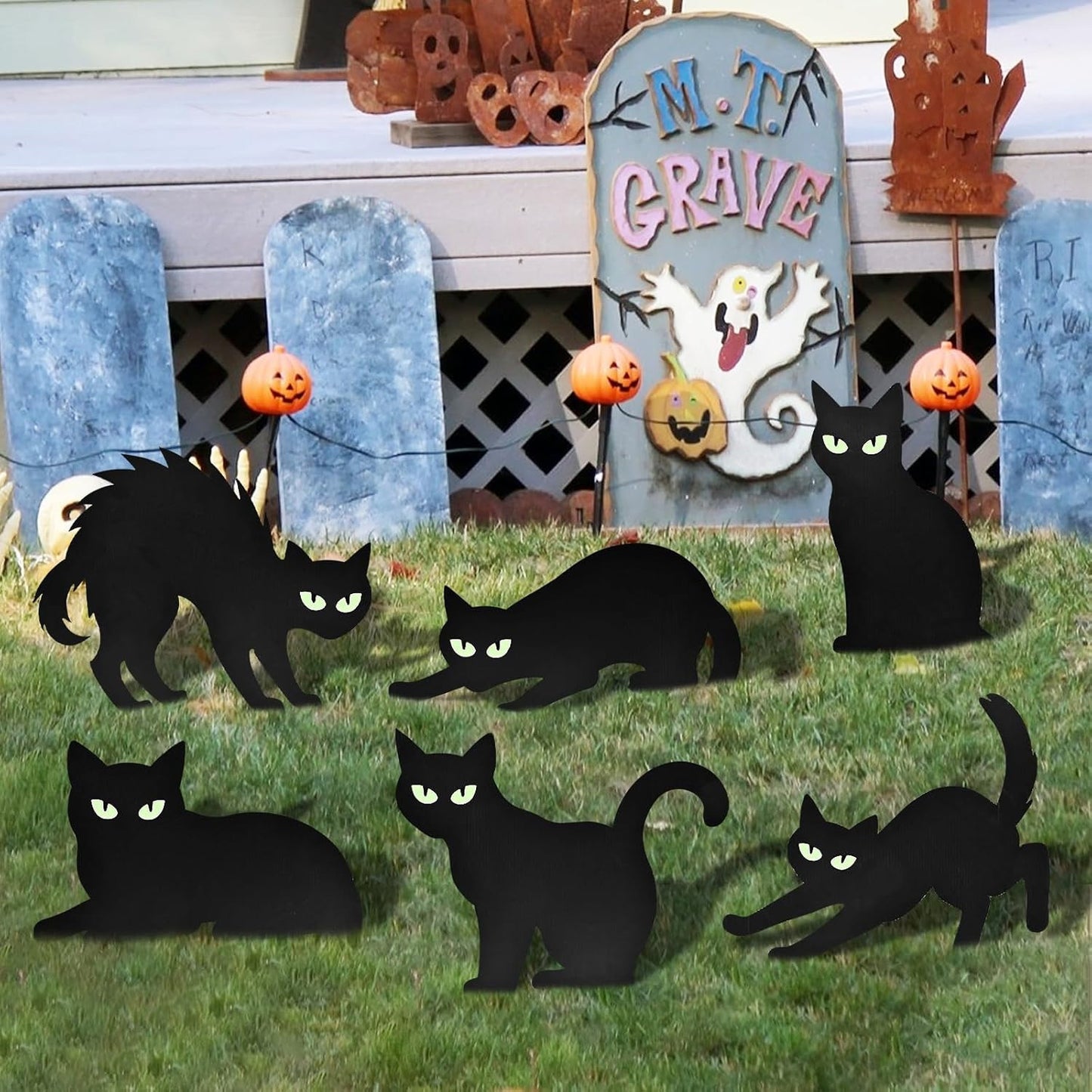 🐈‍⬛Black Cat Garden Sign with Glowing Eyes Sticker Floor Insert