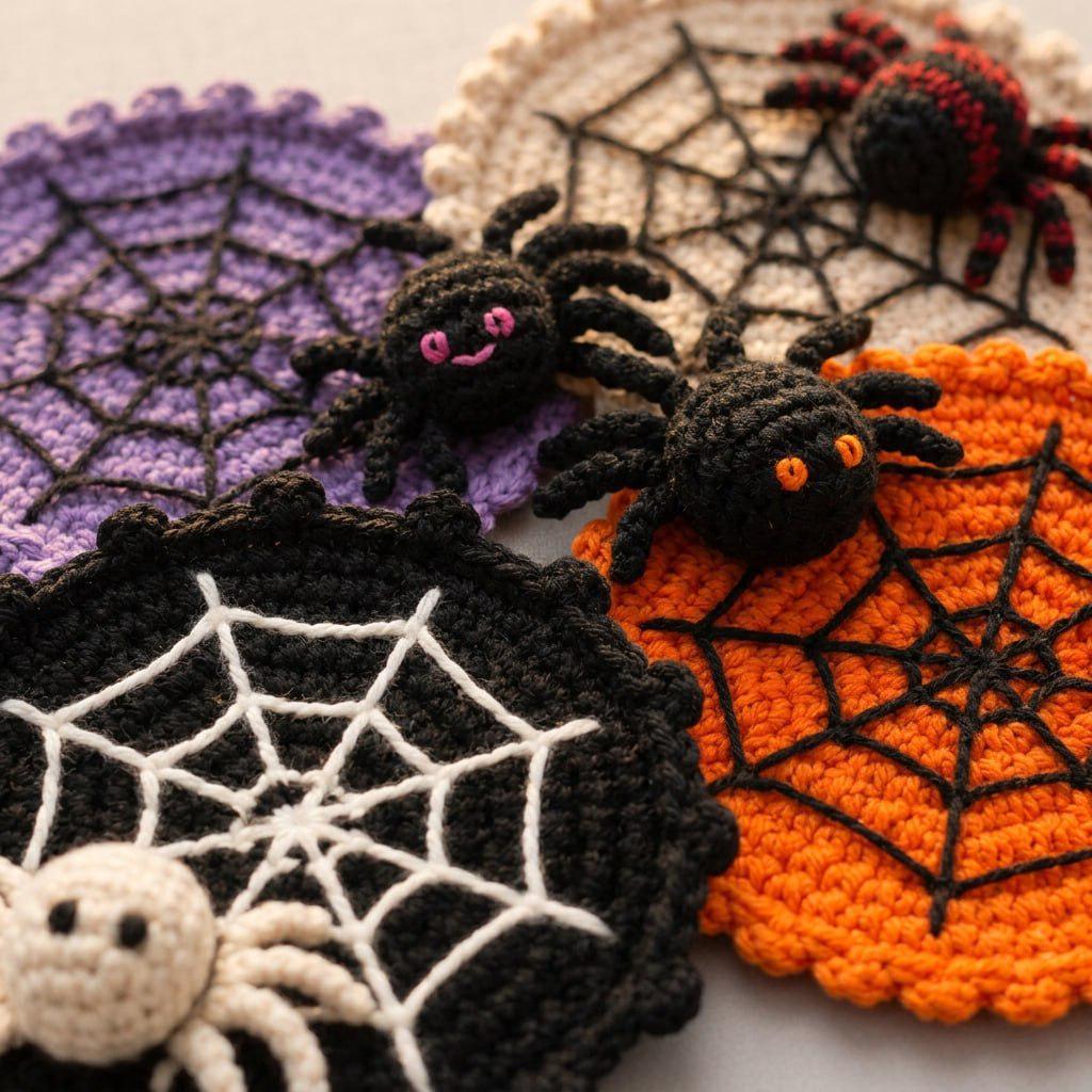 🕷️ Handmade Crochet Spider Web Coaster — Spooky Gothic Halloween Home & Coffee Table Decor ☕
