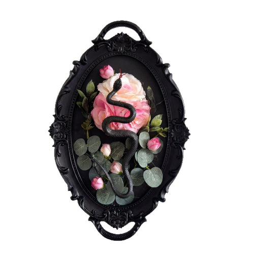 Black Snake & Rose Gothic Wall Frame – Dark Floral Halloween Decor