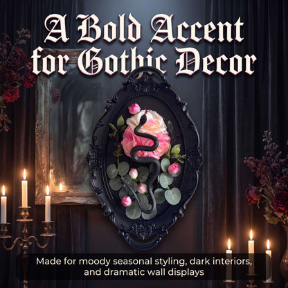 Black Snake & Rose Gothic Wall Frame – Dark Floral Halloween Decor