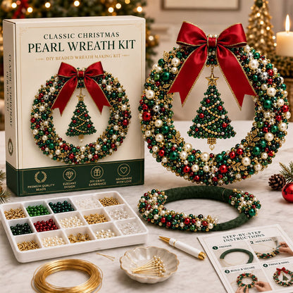 🎁 DIY Pearl Wreath Making Kit – Elegance Handmade Beaded Christmas Wreath Keepsake 🎄