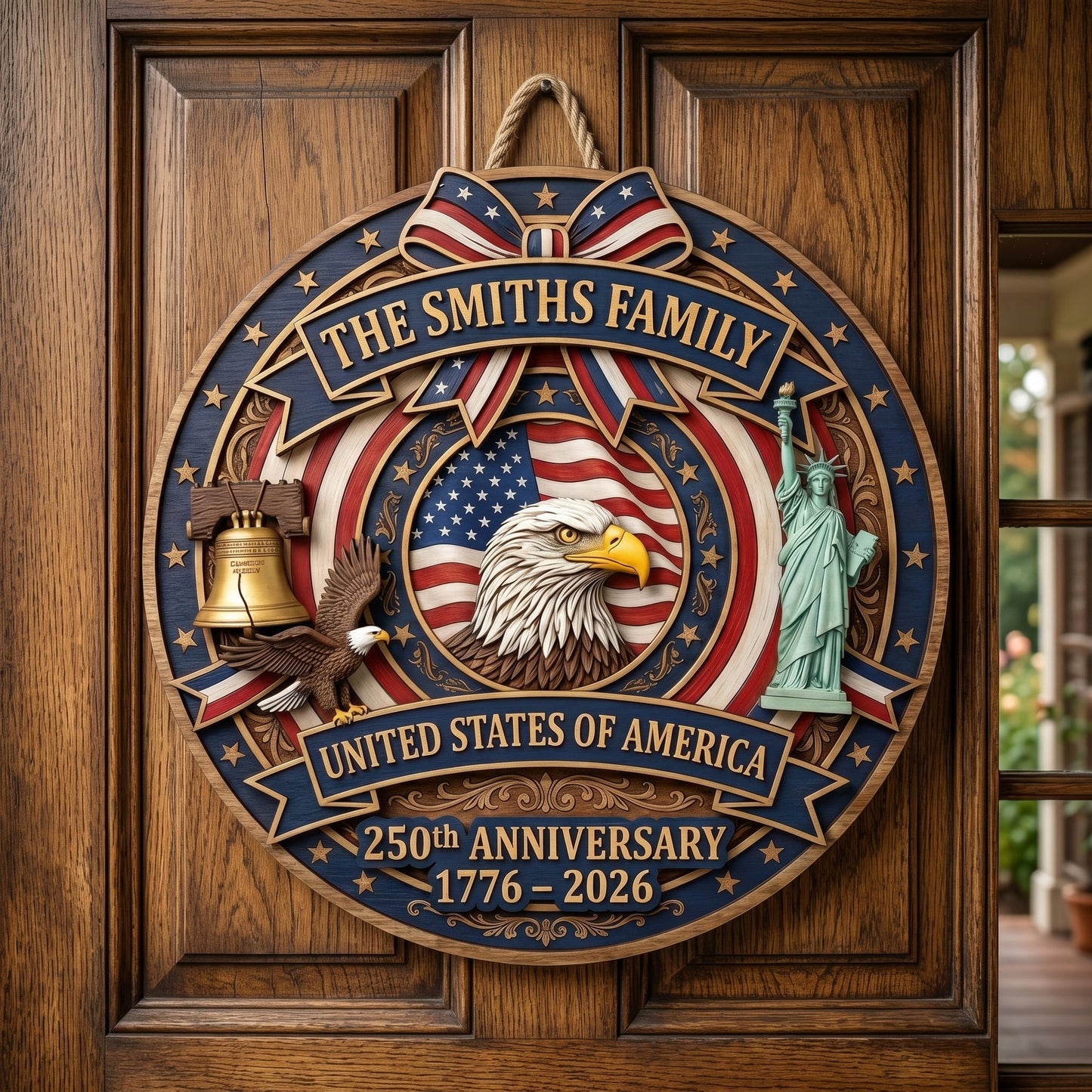 🎖️ USA 250th Anniversary Wooden Wall Sign – “A Nation’s Legacy, A Family’s Pride”