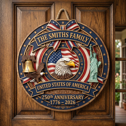🎖️ USA 250th Anniversary Wooden Wall Sign – “A Nation’s Legacy, A Family’s Pride”