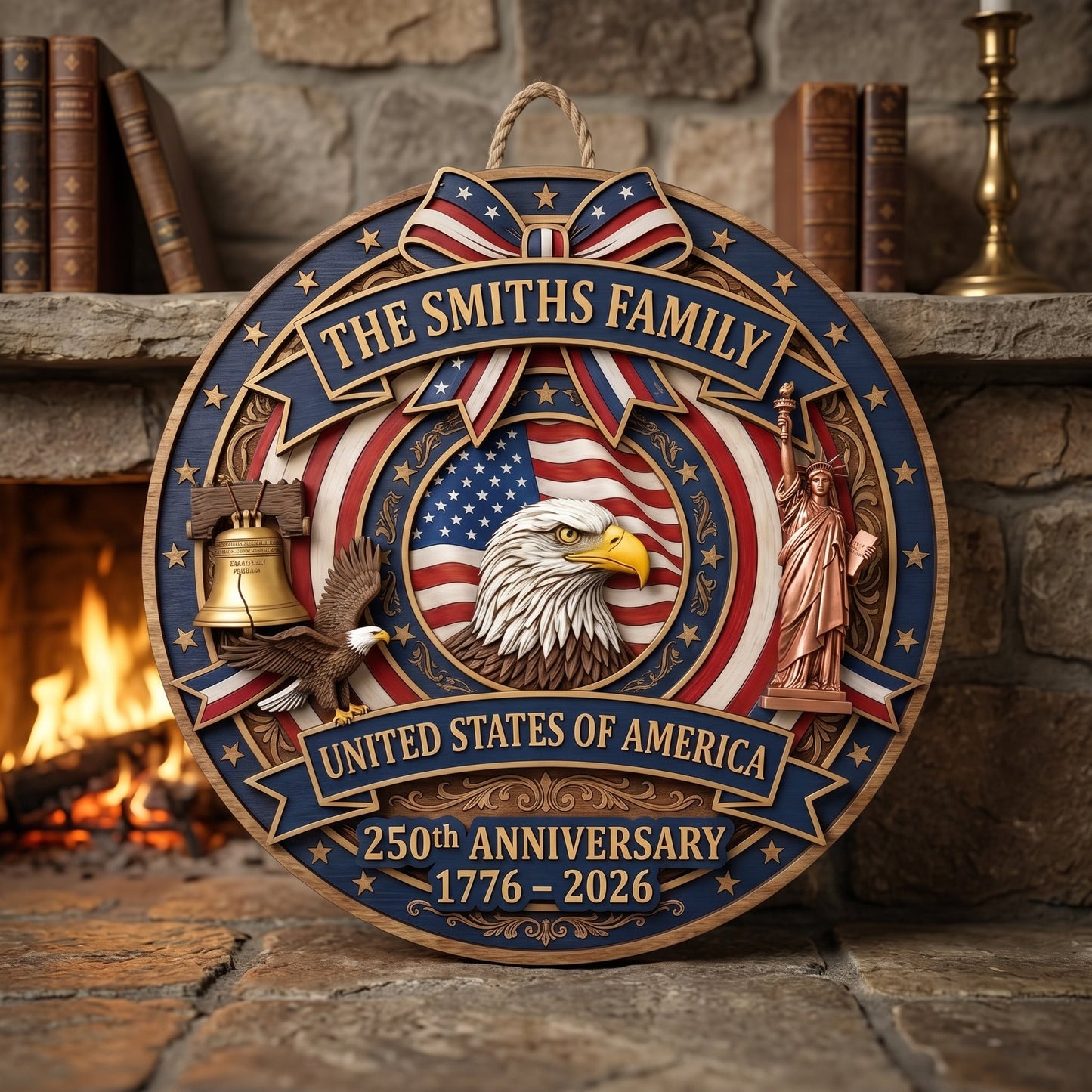 🎖️ USA 250th Anniversary Wooden Wall Sign – “A Nation’s Legacy, A Family’s Pride”