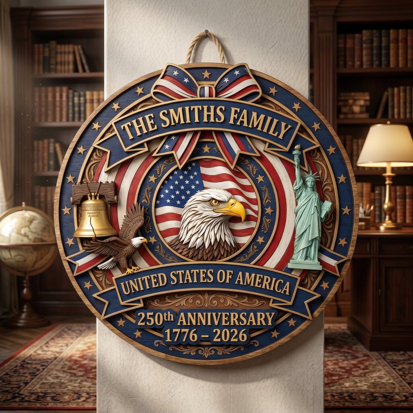 🎖️ USA 250th Anniversary Wooden Wall Sign – “A Nation’s Legacy, A Family’s Pride”