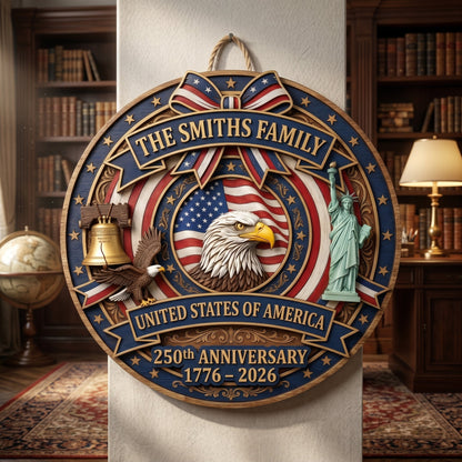 🎖️ USA 250th Anniversary Wooden Wall Sign – “A Nation’s Legacy, A Family’s Pride”