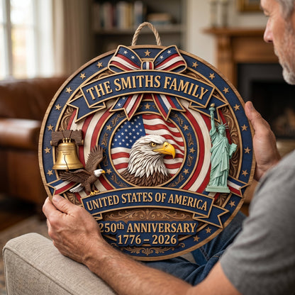 🎖️ USA 250th Anniversary Wooden Wall Sign – “A Nation’s Legacy, A Family’s Pride”