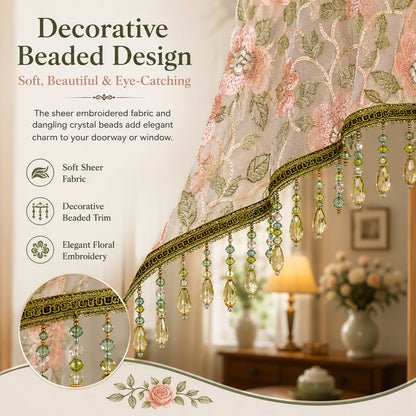 💖 Add a Touch of French Romance — Vintage Floral Lace Door Curtain & Beaded Sheer Panel ✨🌷