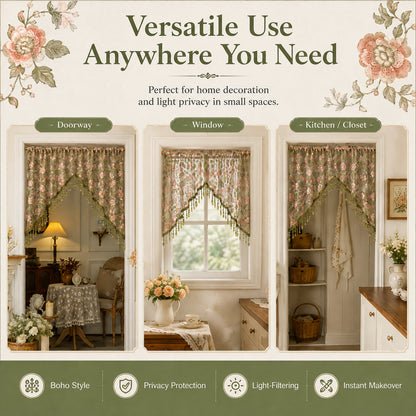 💖 Add a Touch of French Romance — Vintage Floral Lace Door Curtain & Beaded Sheer Panel ✨🌷