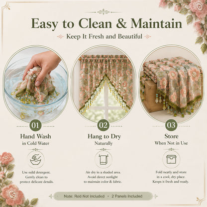 💖 Add a Touch of French Romance — Vintage Floral Lace Door Curtain & Beaded Sheer Panel ✨🌷