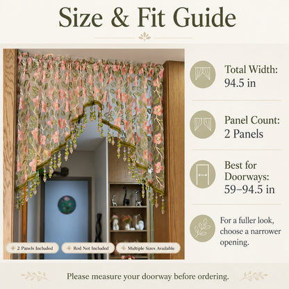 💖 Add a Touch of French Romance — Vintage Floral Lace Door Curtain & Beaded Sheer Panel ✨🌷