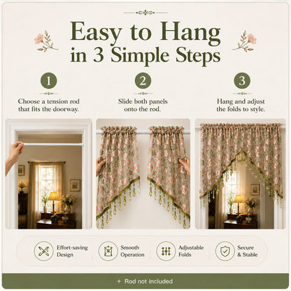 💖 Add a Touch of French Romance — Vintage Floral Lace Door Curtain & Beaded Sheer Panel ✨🌷