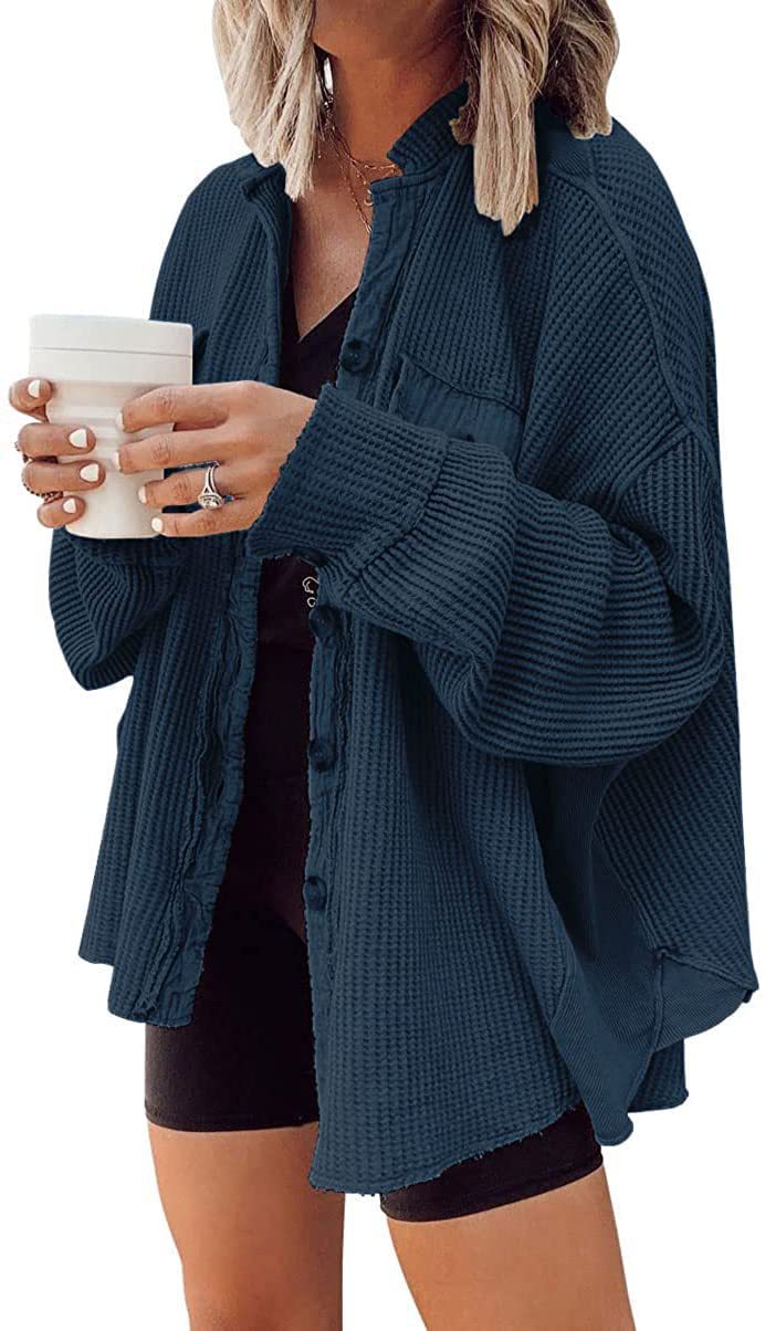 Waffle Knit Button-Down Shacket