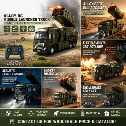 1:32 Alloy RC 12-Shot Missile Launch Truck - Remote Control Military Rocket Vehicle with Lights & Sound