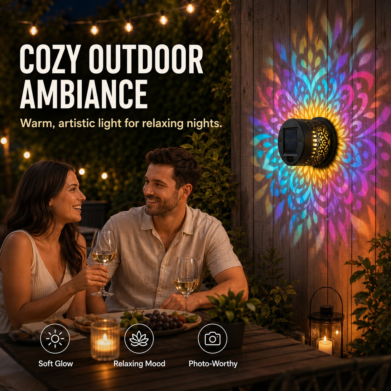 🎇Solar Mandala Wall Light Outdoor Garden Fence Projector Lamp Patio Ambient Decor