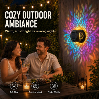 🎇Solar Mandala Wall Light Outdoor Garden Fence Projector Lamp Patio Ambient Decor