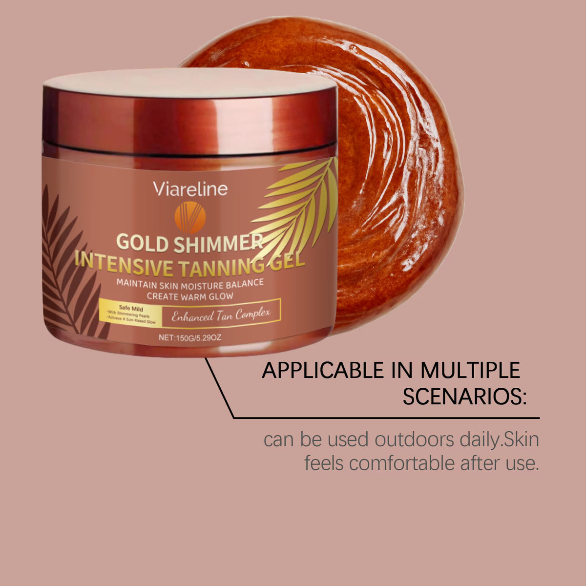 Gold Shimmer Tanning Gel 150g, Hydrating Body Lotion, Sunless Bronzer for Golden Sun-Kissed Glow, All Skin Types