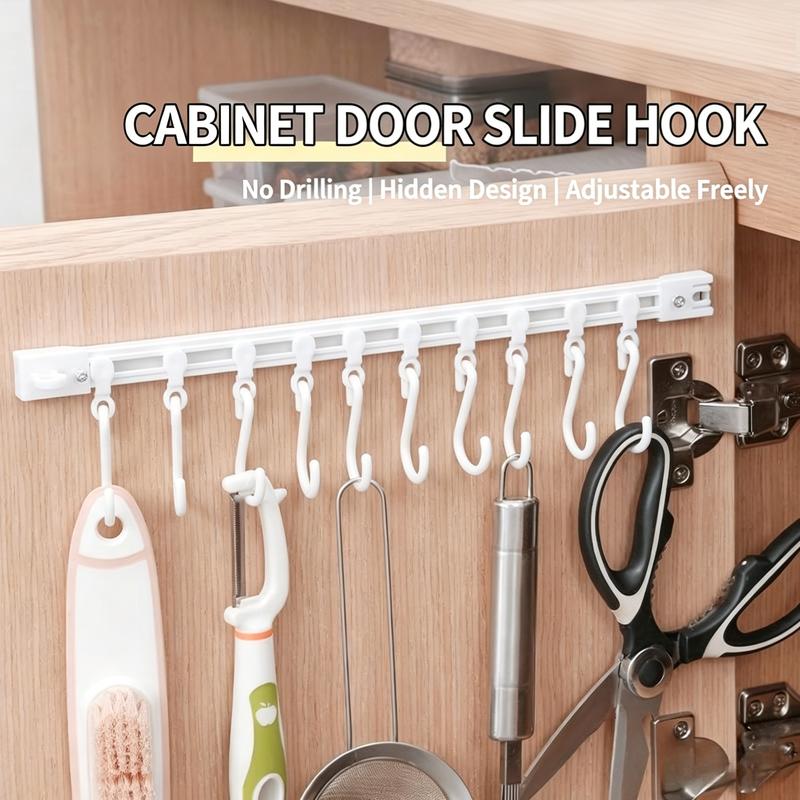 Multifunctional Cabinet Sliding Hook Rack – No-Drill Space Saver with 10 Adjustable Hooks