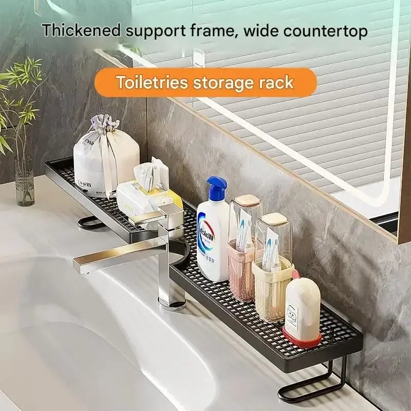 Carbon Steel Bathroom Organizer, 19.7 x 4.3 in No-Drill Vanity Counter Storage Rack, Minimalist Moisture-Proof Anti-Mold Bathroom Shelf for Skincare
