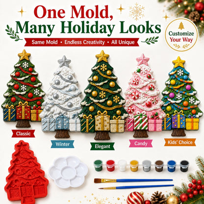 🔥 LAST DAY 49% OFF – 🎄 DIY Christmas Tree Mold & Paint Craft Kit | Reusable 3D Mold with 8 Acrylic Paints, 2 Brushes & Festive Detail Guide 🎨✨
