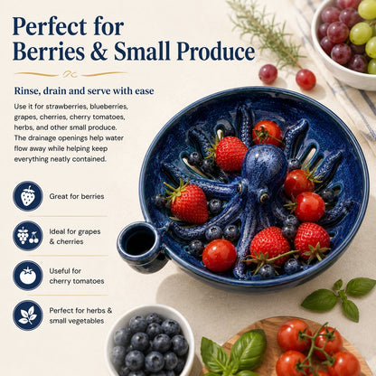 🐙🌊Bold Indigo Octopus Berry Colander