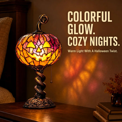 🔥HOT SALE🎃 🎉Halloween Stained Glass Style Pumpkin Table Lamp