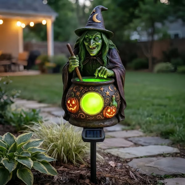 🧙 Halloween Solar Witch Cauldron Garden Stake Light – Spooky Outdoor Yard Decor